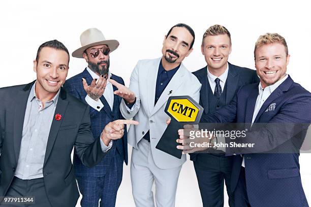 Howie Dorough, A.J. McLean, Kevin Richardson, Nick Carter, and Brian Littrell of The Backstreet Boys pose with CMT Award at the 2018 CMT Music Awards...