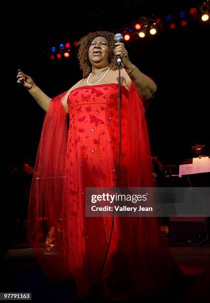 Aretha Franklin performs at Hard Rock Live! in the Seminole Hard Rock Hotel & Casino on March 16, 2010 in Hollywood, Florida.