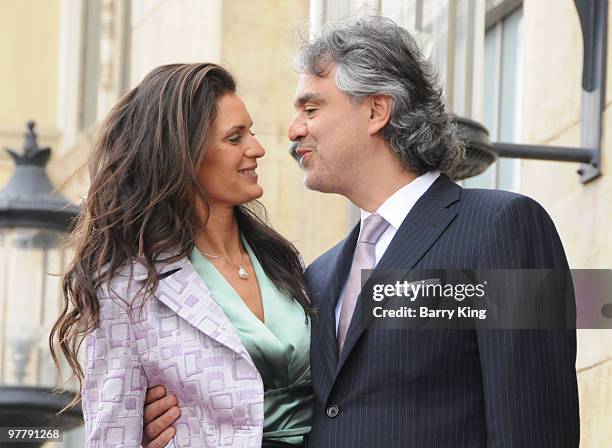 Singer Andrea Bocelli and his wife Veronica Berti attend Andrea Bocelli's Star On The Hollywood Walk Of Fame ceremony on March 2, 2010 in Hollywood,...
