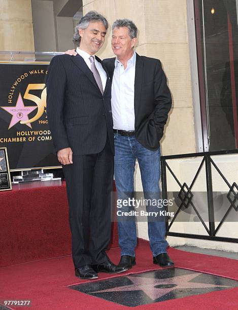 Singer Andrea Bocelli and producer David Foster attend Andrea Bocelli's Star On The Hollywood Walk Of Fame ceremony on March 2, 2010 in Hollywood,...