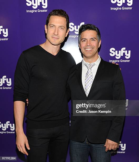 Actors Sasha Roiz and Esai Morales attend the 2010 Syfy Upfront party at The Museum of Modern Art on March 16, 2010 in New York City.