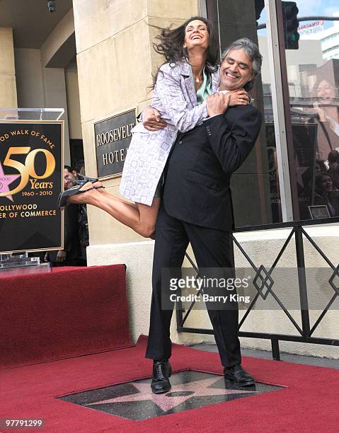 Singer Andrea Bocelli and his wife Veronica Berti attend Andrea Bocelli's Star On The Hollywood Walk Of Fame ceremony on March 2, 2010 in Hollywood,...