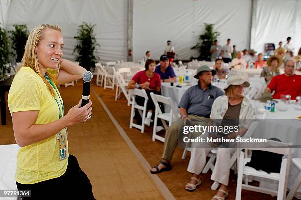 Bethanie Mattek-Sands meets members of the USTA attending USTA Member Appreciation Day during the BNP Paribas Open on March 16, 2010 at the Indian...