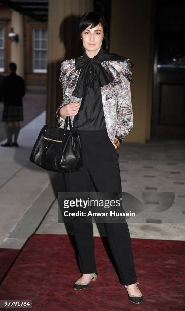 Model Erin O'Connor arrives at a reception for the British Clothing Industry at Buckingham Palace on March 16, 2010 in London, England