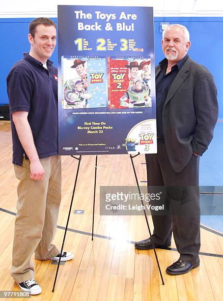 Peter Donner and John Ratzenberger help build a "Toy Story" LEGO mural to benefit the Boys & Girls Club of America on March 16, 2010 in Alexandria,...