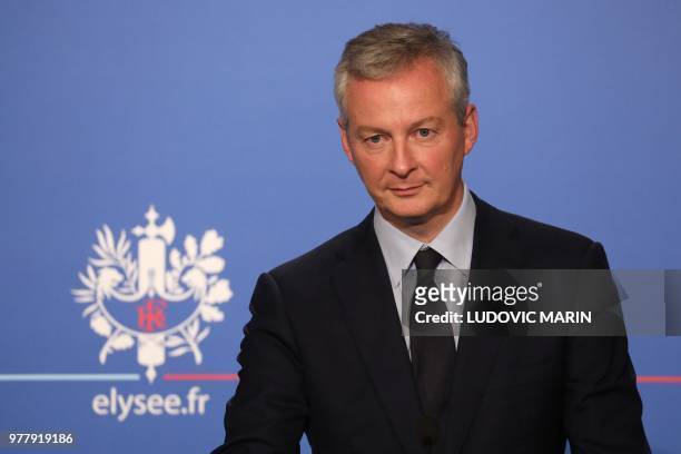 French Economy Minister Bruno Le Maire attends a press briefing about the Pacte bill, the Action Plan for the Growth and Transformation of...