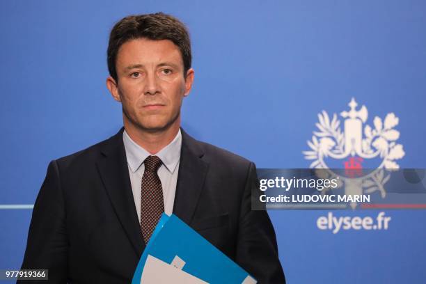 French Government's Spokesperson Benjamin Griveaux attends a press briefing about the Pacte bill, the Action Plan for the Growth and Transformation...