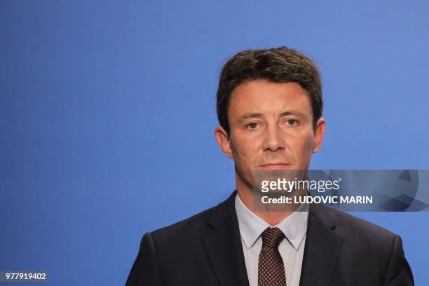 French Government's Spokesperson Benjamin Griveaux attends a press briefing about the Pacte bill, the Action Plan for the Growth and Transformation...