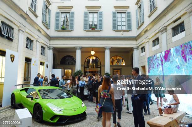 Atmosphere during Collezione Automobili Lamborghini SS 19 Presentation at Milan Men's Fashion Week 2018 on June 16, 2018 in Milan, Italy.
