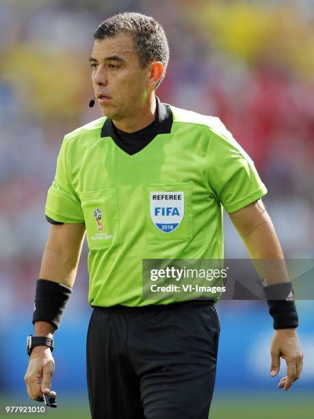 Referee Joel Aguilar during the 2018 FIFA World Cup Russia group F match between Sweden and Korea Republic at the Novgorod stadium on June 18, 2018...