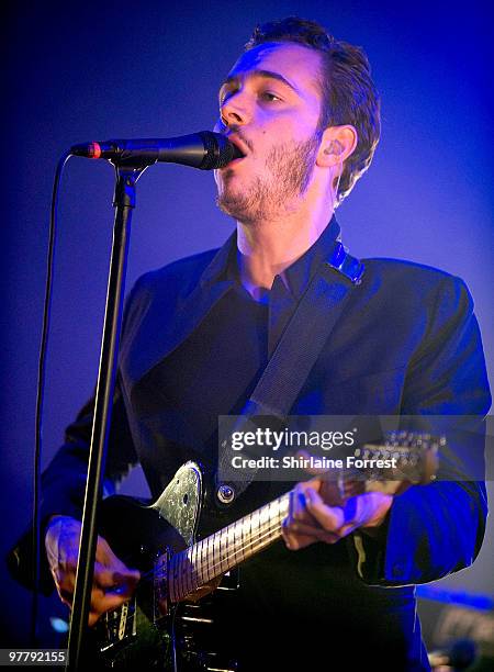 Tom Smith of Editors performs at Manchester Apollo on March 16, 2010 in Manchester, England.
