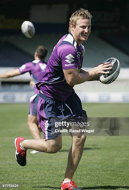 Brett Finch runs the ball during a Melbourne Storm NRL training session at Princes Park on March 17, 2010 in Melbourne, Australia.