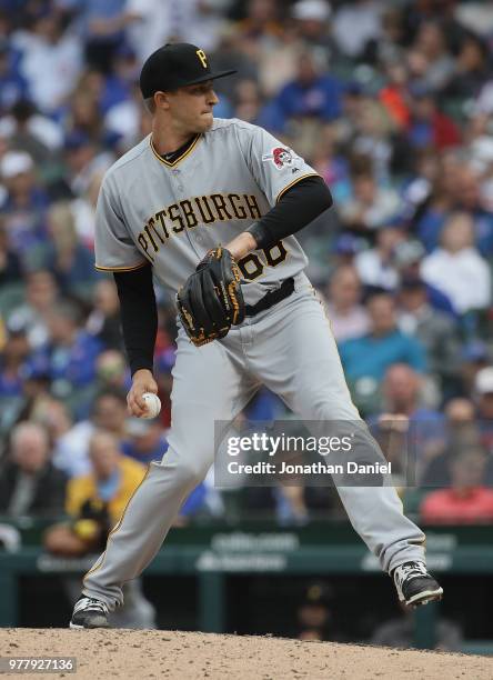 Dovydas Neverauskas of the Pittsburgh Pirates pitches against the Chicago Cubs at Wrigley Field on June 8, 2018 in Chicago, Illinois. The Cubs...