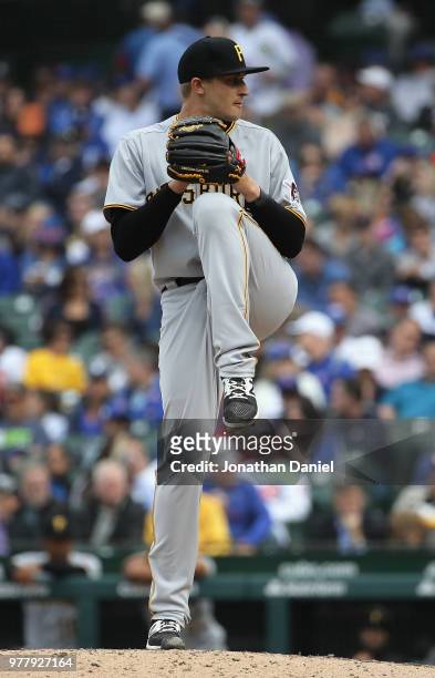 Dovydas Neverauskas of the Pittsburgh Pirates pitches against the Chicago Cubs at Wrigley Field on June 8, 2018 in Chicago, Illinois. The Cubs...