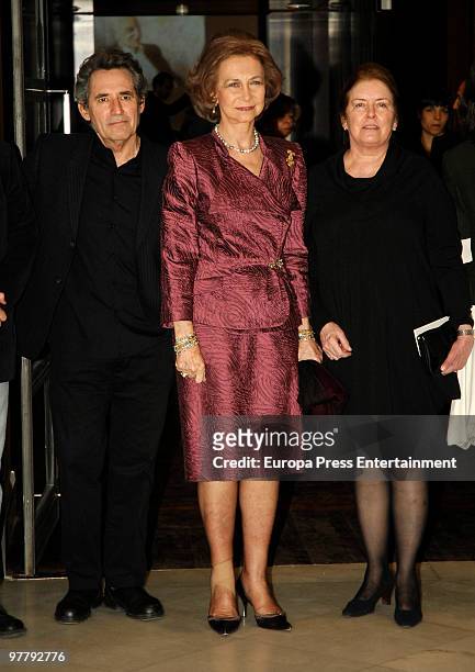Miguel Rios, Queen Sofia of Spain and Carolyn Richmond attend a tribute to the Spanish writer Francisco Ayala on March 16, 2010 in Madrid, Spain.