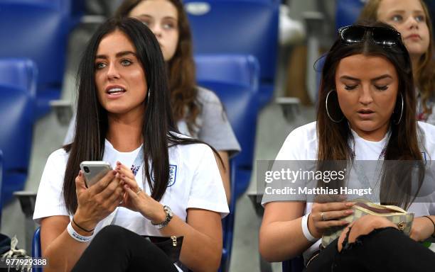 Fern Hawkins, girlfriend of Harry Maguire of England looks on ahead of during the 2018 FIFA World Cup Russia group G match between Tunisia and...