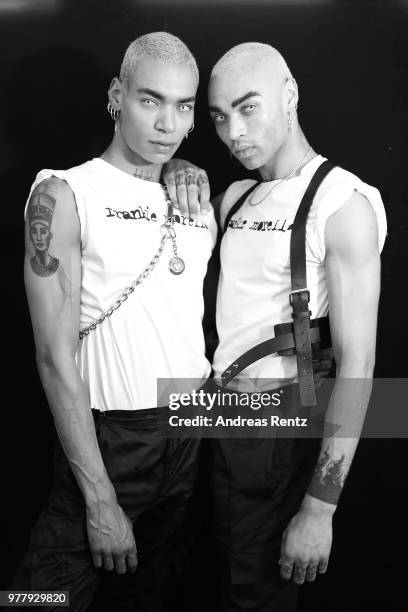 Models are seen backstage ahead of the Frankie Morello show during Milan Men's Fashion Week Spring/Summer 2019 on June 18, 2018 in Milan, Italy.