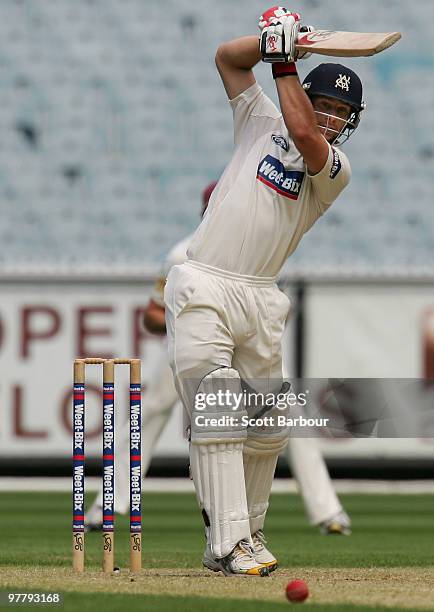 Matthew Wade of the Bushrangers plays a shot during day one of the Sheffield Shield Final between the Victorian Bushrangers and the Queensland Bulls...