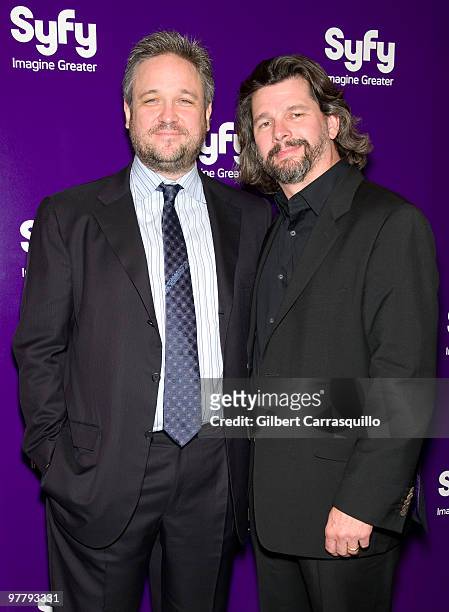 Executive Producers of Caprica David Eick and Ronald D. Moore attend the SYFY 2010 Upfront Party at The Museum of Modern Art on March 16, 2010 in New...
