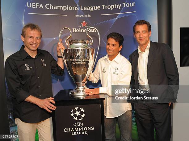 Jurgen Klinsmann, Bebeto and Clive Owen attend the Heineken Brings UEFA Champions League Trophy party at Les Deux on March 16, 2010 in Hollywood,...