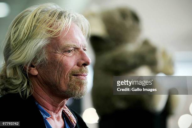 Sir Richard Branson attends the launch of the new V Australia flight between Johannesburg and Melbourne at O.R. Tambo Airport on March 16, 2010 in...