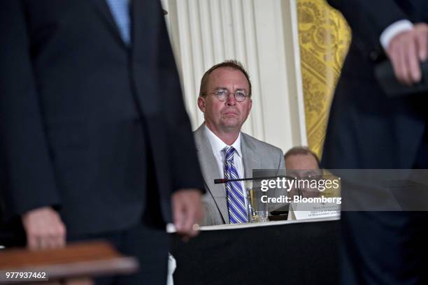 Mick Mulvaney, director of the Office of Management and Budget , attends a National Space Council meeting in the East Room of the White House in...