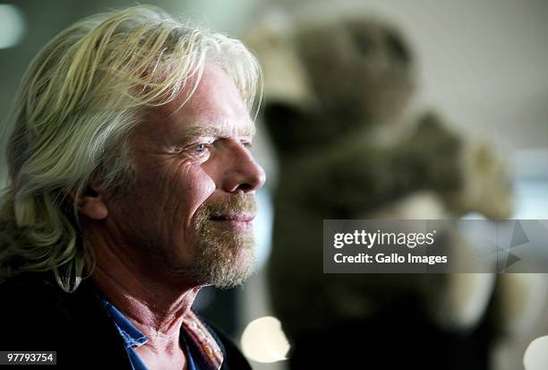 Sir Richard Branson attends the launch of the new V Australia flight between Johannesburg and Melbourne at O.R. Tambo Airport on March 16, 2010 in...