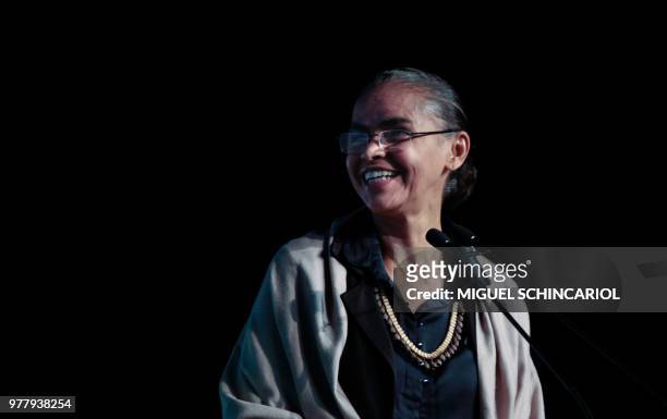 The Brazilian presidential candidate for the REDE party, Marina Silva, smiles during the Brazilian Sugarcane Industry Association's Unica Forum 2018...