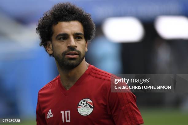 Egypt's forward Mohamed Salah attends a training session on June 18, 2018 in Saint Petersburg during the Russia 2018 World Cup football tournament.