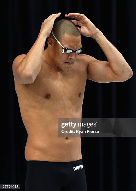 Geoff Huegill of Australia warms up before the Men's 50m Butterfly Semi Final during day two of the 2010 Australian Swimming Championships at Sydney...