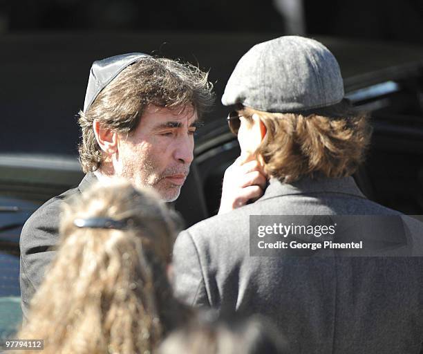 Father Bernie Haim and other mourners attend the private funeral service for his son Corey Haim at Steeles Memorial Chapel on March 16, 2010 in...