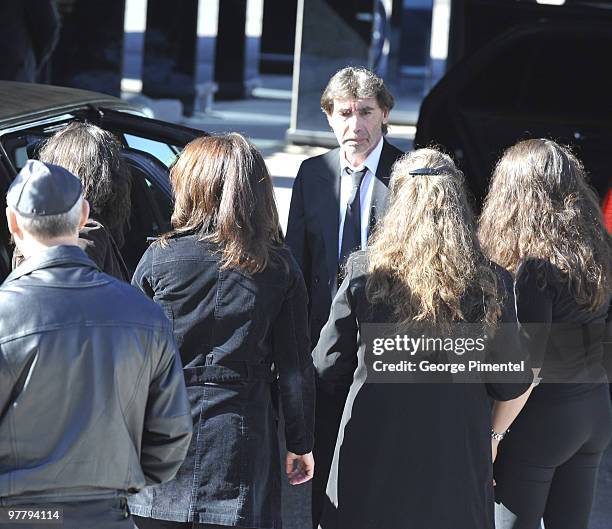 Father Bernie Haim and other mourners attend the private funeral service for his son Corey Haim at Steeles Memorial Chapel on March 16, 2010 in...