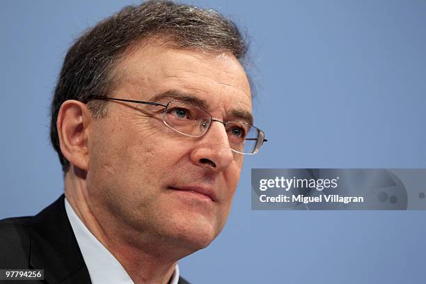 Chairman and CEO Norbert Reithofer looks on during the annual news conference at BMW World on March 17, 2010 in Munich, Germany. BMW Group sold 1.28...