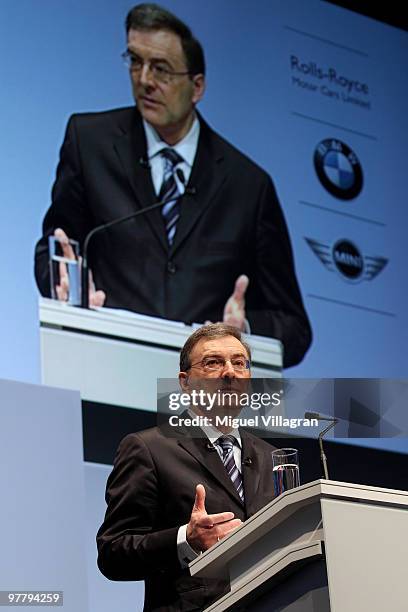 Chairman and CEO Norbert Reithofer addresses the media during the annual news conference at BMW World on March 17, 2010 in Munich, Germany. BMW Group...