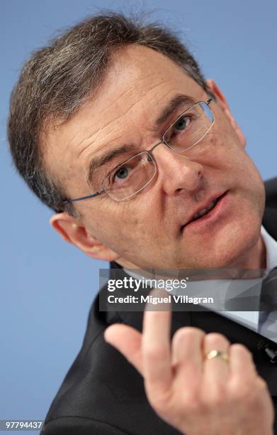 Chairman and CEO Norbert Reithofer addresses the media during the annual news conference at BMW World on March 17, 2010 in Munich, Germany. BMW Group...