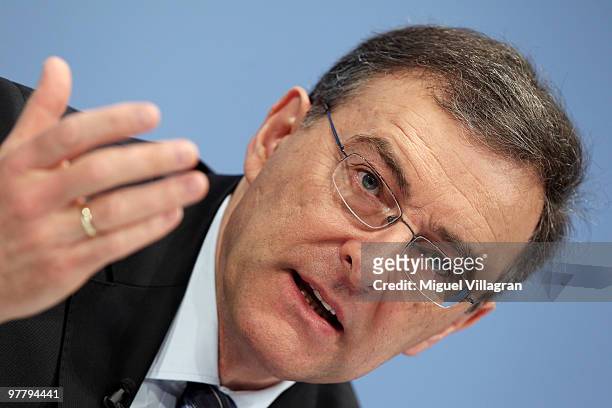 Chairman and CEO Norbert Reithofer addresses the media during the annual news conference at BMW World on March 17, 2010 in Munich, Germany. BMW Group...