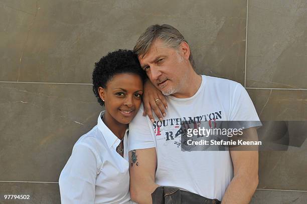 Actress Dennenesch Zoude and husband director Carlo Rola pose for the photographer during their honeymoon on October 23, 2009 in Los Angeles,...