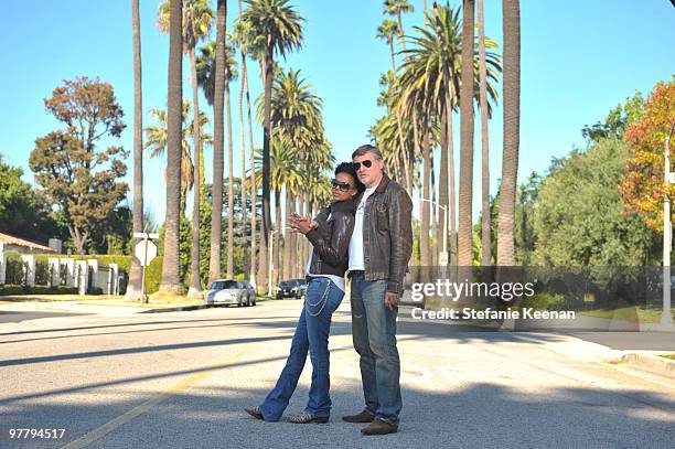 Actress Dennenesch Zoude and husband director Carlo Rola pose for the photographer during their honeymoon on October 23, 2009 in Los Angeles,...