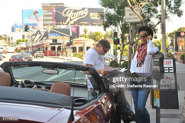 Actress Dennenesch Zoude and husband director Carlo Rola pose for the photographer during their honeymoon on October 23, 2009 in Los Angeles,...