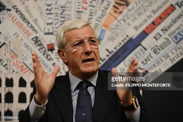 Italy's soccer team coach Marcello Lippi speaks during a press conference on March 16, 2010 at the Foreign Press Club in Rome. The World reigning...