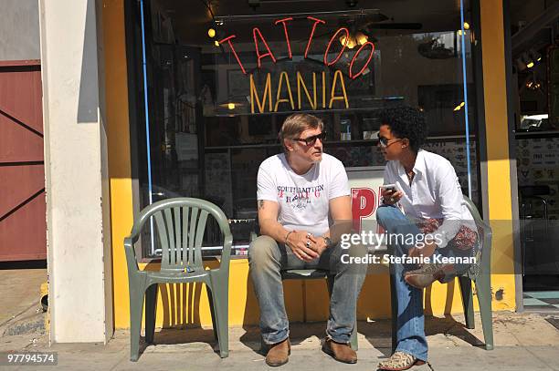 Actress Dennenesch Zoude and husband director Carlo Rola pose for the photographer during their honeymoon on October 23, 2009 in Los Angeles,...