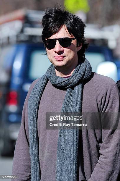 Actor Zach Braff walks in Greenwich Village on March 16, 2010 in New York City.