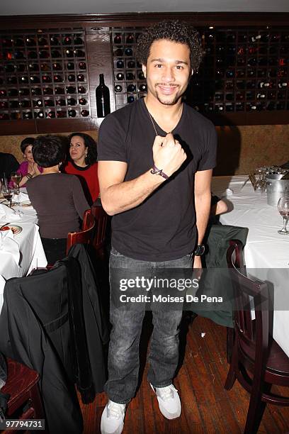 Corbin Bleu shows his Jules Smith Jewelry during Corbin Bleu's portrait unveiling at Tony's di Napoli on March 16, 2010 in New York City.