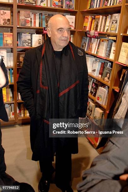 Architect Massimiliano Fuksas during the launch of the book "New Community Towns" at book shop Coop Ambasciatori on March 16, 2010 in Bologna, Italy.