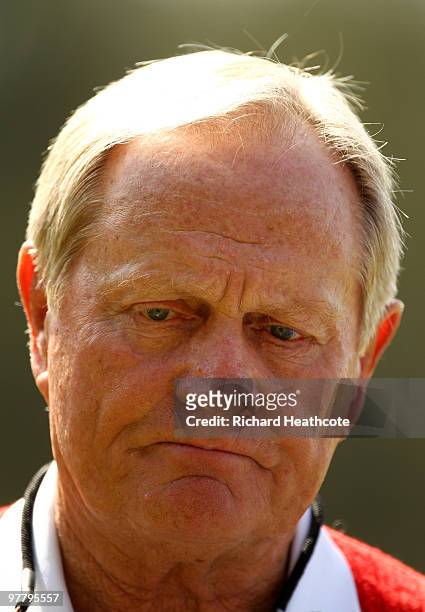 Jack Nicklaus of the USA talks during a golf clinic at the pro-am for the Hassan II Golf Trophy at Royal Golf Dar Es Salam on March 17, 2010 in...