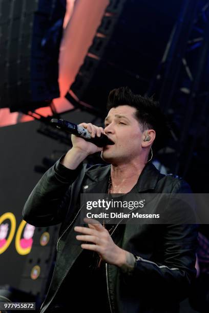 Danny O'Donoghue from The Script performs on stae during day 2 of the Pinkpop festival on June 16, 2018 in Landgraaf, Netherlands.