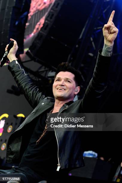 Danny O'Donoghue from The Script performs on stae during day 2 of the Pinkpop festival on June 16, 2018 in Landgraaf, Netherlands.