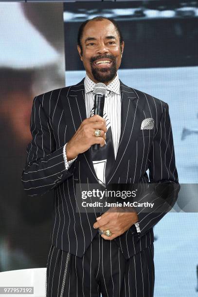 Walt "Clyde" Frazier signs the first ever life long contract with PUMA at the PUMA Hoops HQ kickoff on June 18, 2018 in Brooklyn.