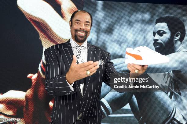 Walt "Clyde" Frazier signs the first ever life long contract with PUMA at the PUMA Hoops HQ kickoff on June 18, 2018 in Brooklyn.