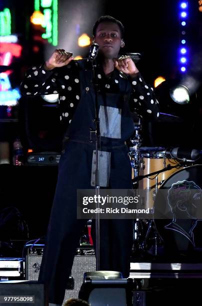 Leon Bridges performs at CMT Crossroads at The Stage On Broadway on June 5, 2018 in Nashville, Tennessee.
